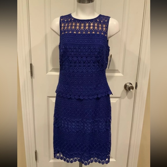 NWT Lauren Ralph Lauren Blue Lace Overlay Sleeveless Dress, Size 2 (US) - Picture 3 of 9